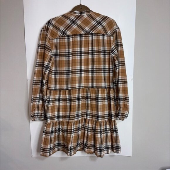GAP Women’s Medium Tall Brown Tan Cream Button Down Plaid Dress Coastal Cowgirl - Picture 8 of 8
